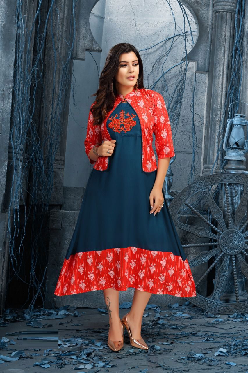Beauty Queen Aanya Fancy Wear Rayon Kurti With Jacket Collection